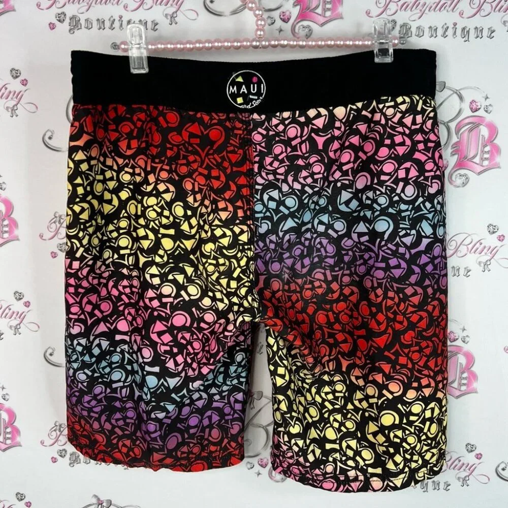 Maui and Sons shorts board swim trunks Red and Black Patterned Men's Shorts